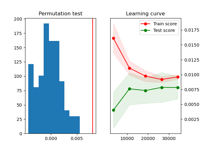 Permutation test and learning curve plots